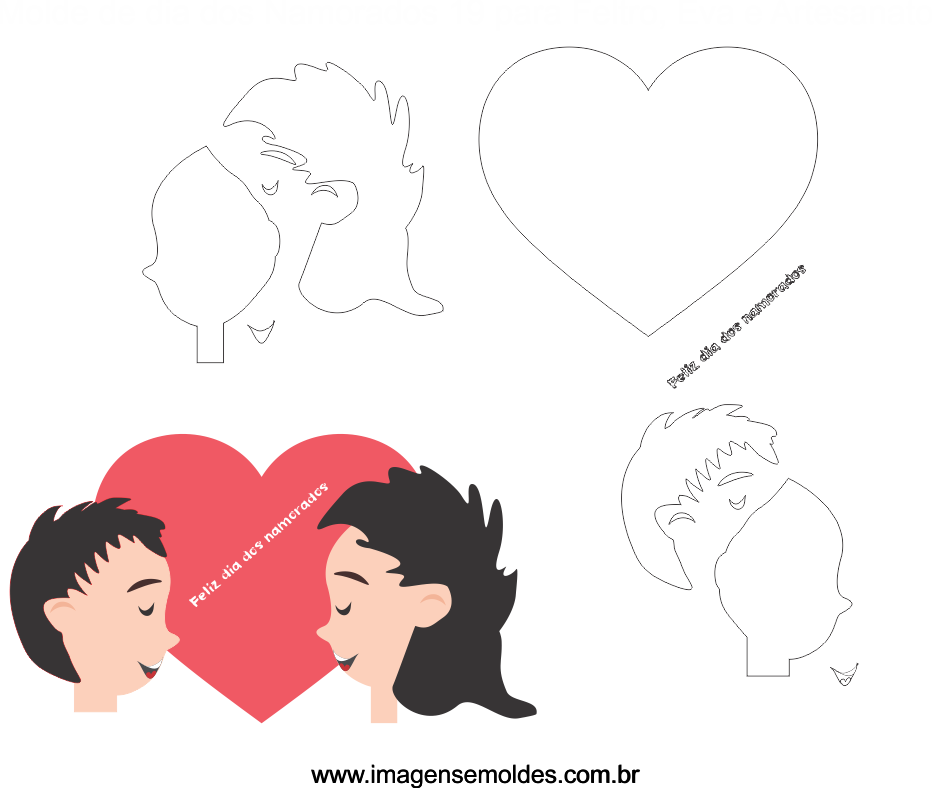 Molde Dia dos Namorados 19 para Eva, Feltro e Artesanato, Valentinstag Vorlage, plantilla de san valentín, valentine's day template