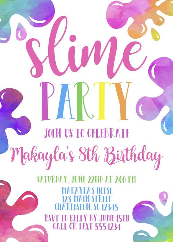 Convite Festa Slime, slime party, Schleim-Party Einladung, invitación de fiesta de limo, slime party invitation