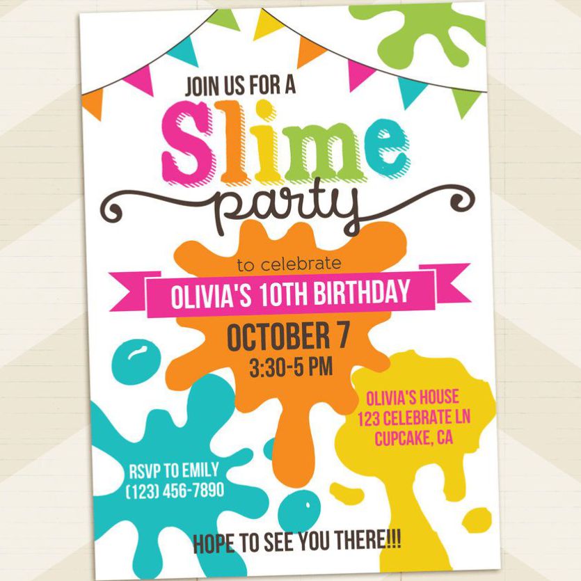 Convite Festa slime, slime party, Schleim-Party Einladung, invitación de fiesta de limo, slime party invitation