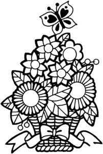 Desenho para colorir de Arranjo de flores na cesta de palha