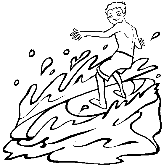Desenho para colorir de Menino surfista pegando onda
