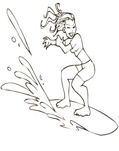 Desenho para colorir de Mulher pegando onda no mar