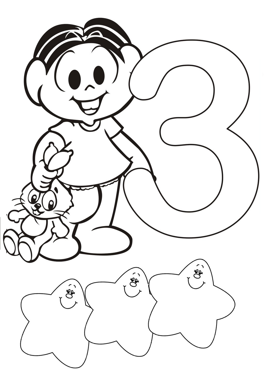 Desenho para colorir de Número 3 Turma da Monica