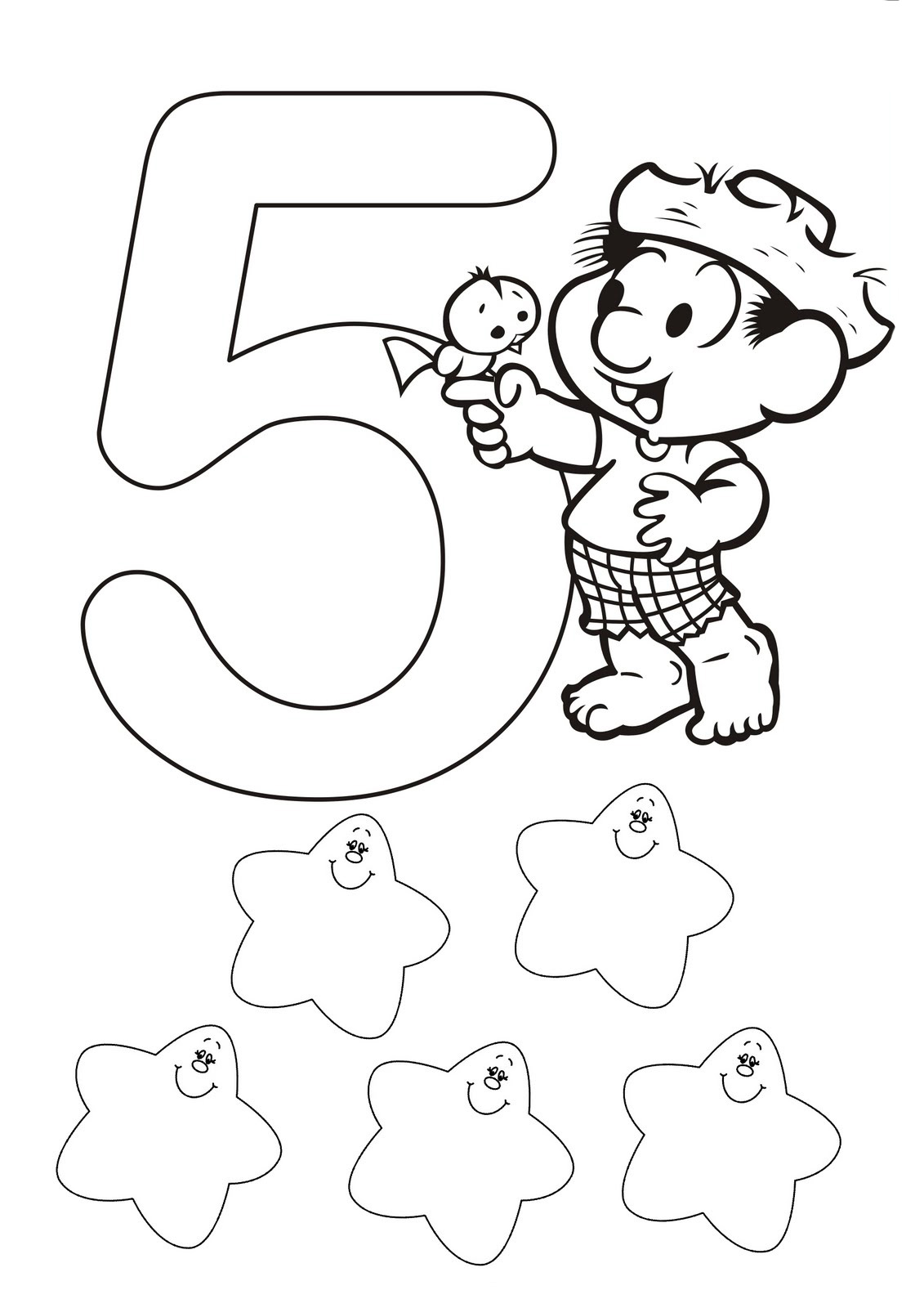 Desenho para colorir de Número 5 Turma da Monica