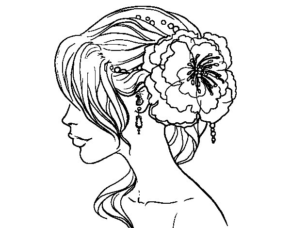 Desenho de Penteado de noiva com flor para colorir