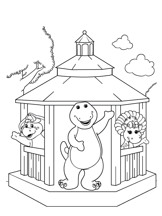 Desenho para colorir de Barney e amigos no coreto