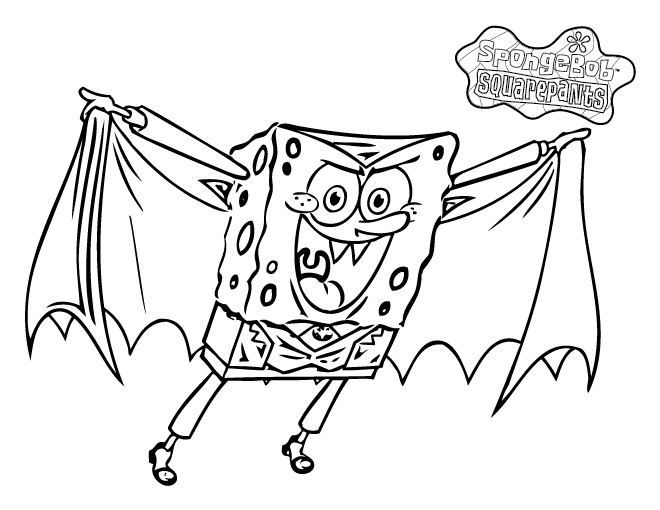 Desenho para colorir de Bob Esponja em fantasia de morcego