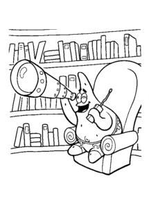 Desenho de Patrício Estrela na biblioteca para colorir e imprimir