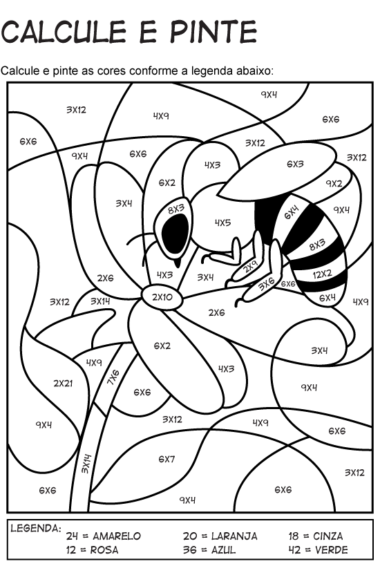 Desenho para colorir de Tabuada com abelhinha