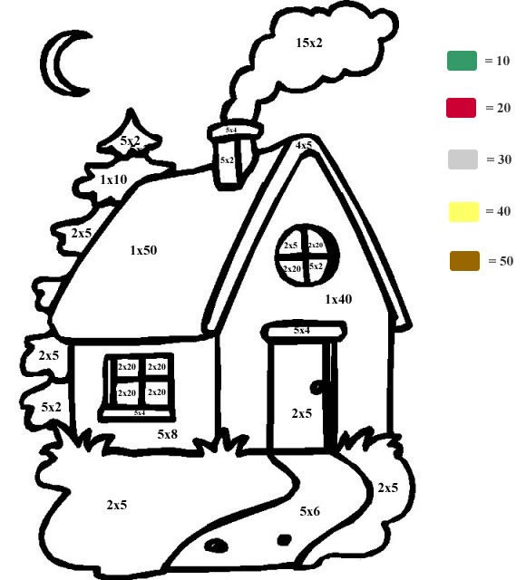 Desenho para colorir de Tabuada com casinha