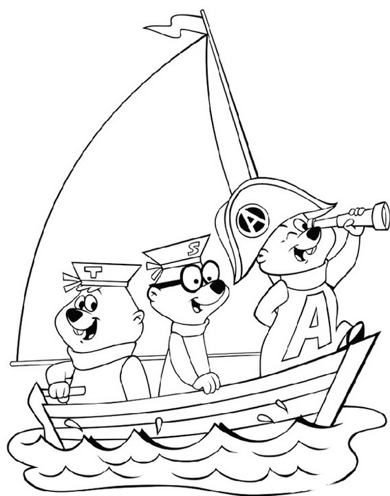 Desenho para colorir de Ursinhos do Alvin no barco