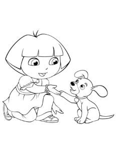 Desenho para colorir de Dora brincando com Puppy