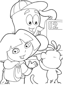 Desenho para colorir de Dora e macaco Botas no supermercado