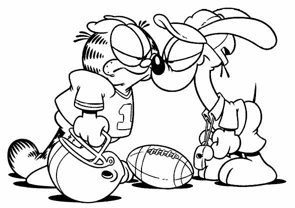 Desenho para colorir de Garfield e Odie no basebol