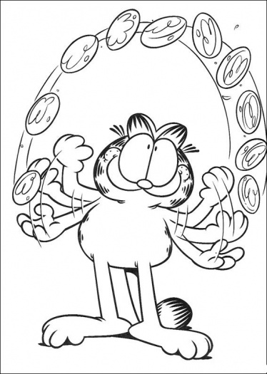 Desenho para colorir de Garfield fazendo malabarismo