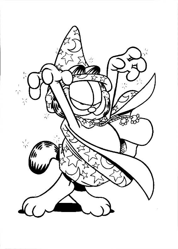 Desenho de Garfield mago para colorir e imprimir