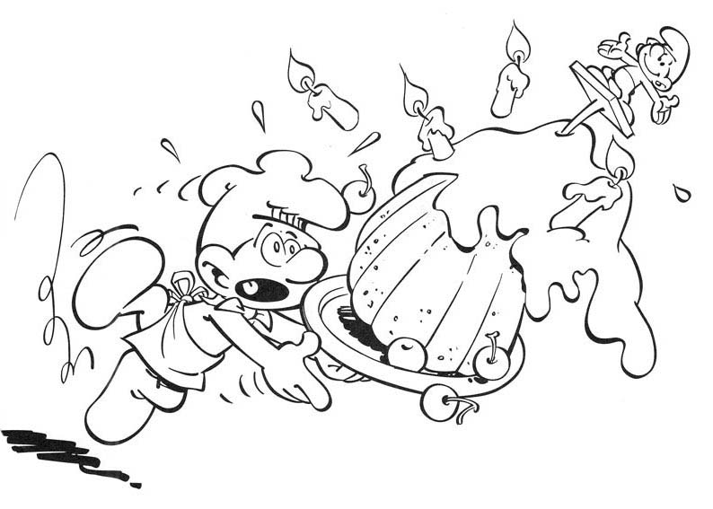 Desenho para colorir de Smurf cozinheiro deixando pudim cair
