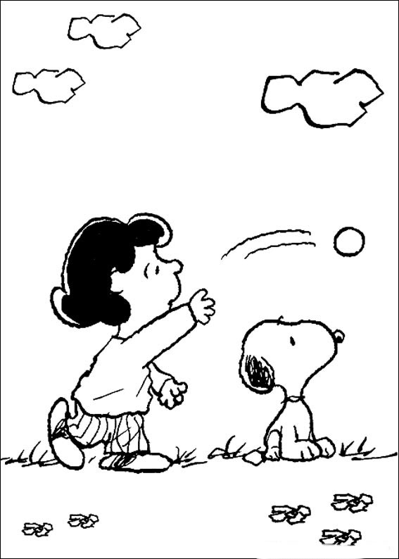 Desenho de Snoopy e Lucy brincando para colorir e imprimir