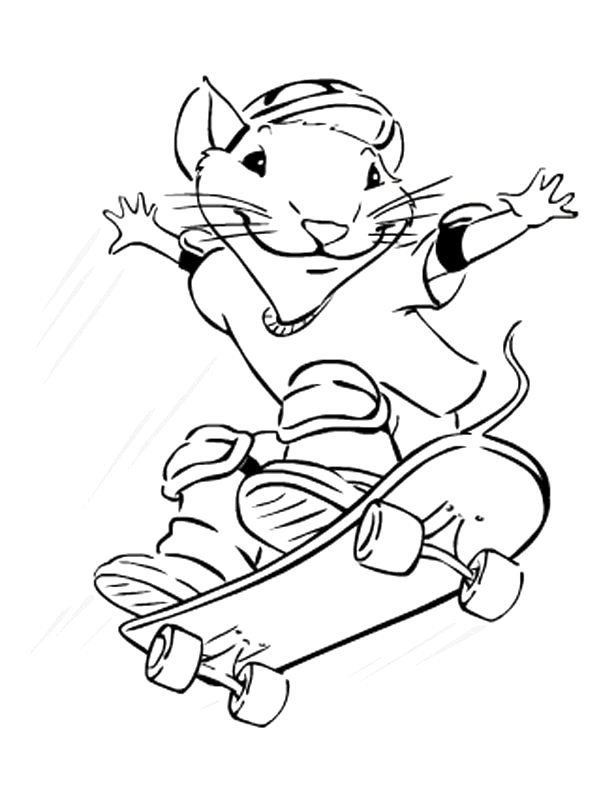 Desenho para colorir de Stuart Little andando de skate