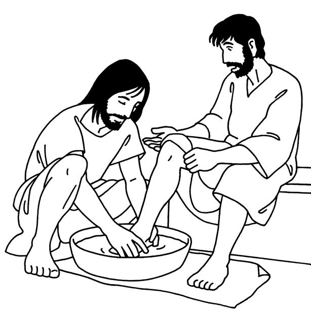 Desenho para colorir de Jesus lavando os pés dos discípulos