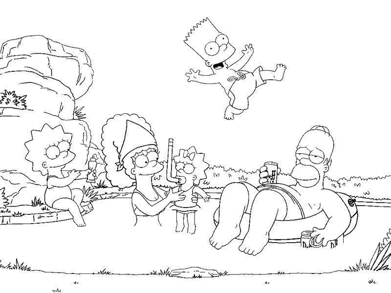 Desenhos para Colorir e Pintar - Os Simpsons Praia